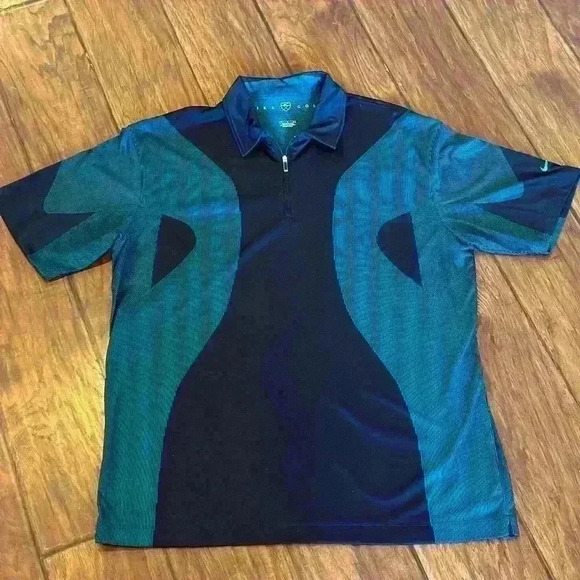 Nike Golf Polo Men's Large Short Sleeve Shirt Black Blue Activewear‎ Swoosh Logo - Picture 2 of 6